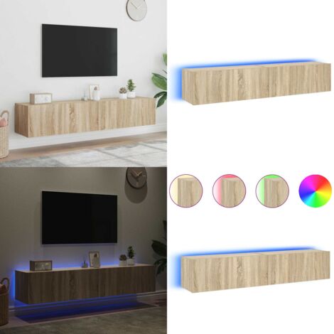 Mobili TV a Parete con Luci LED 2pz Rovere Sonoma 80x35x31 cm - Mobili TV a parete - Luci LED RGB