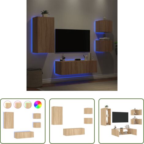 Mobili TV a parete -  Mobili TV a Muro 4pz con Luci LED Rovere Sonoma
