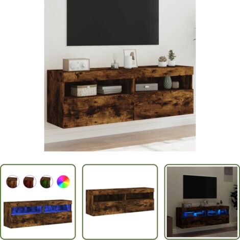 Mobili TV a parete -  Mobili TV a Parete con Luci LED 2pz Rovere Fumo 60x30x40 cm