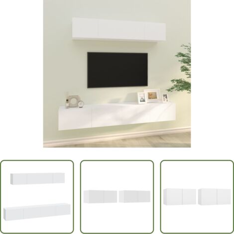 Mobili TV a parete -  Set di Mobili Porta TV 4 pz Bianco in Legno Multistrato
