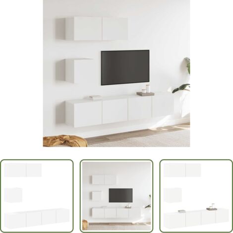 Mobili TV a parete -  Set di Mobili Porta TV 4 pz Bianco in Legno Multistrato