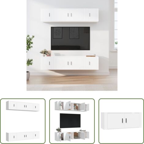 Mobili TV a parete -  Set di Mobili Porta TV 6 pz Bianco in Legno Multistrato