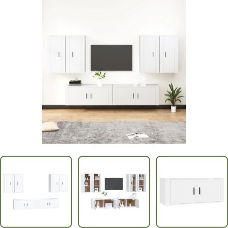Mobili TV a parete -  Set di Mobili Porta TV 6 pz Bianco in Legno Multistrato