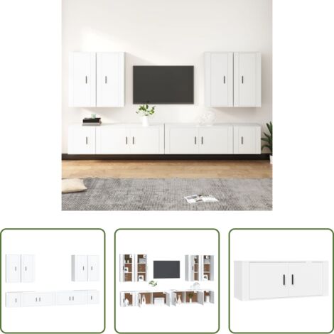 Mobili TV a parete -  Set Mobili Porta TV 8pz Bianco in Legno Multistrato
