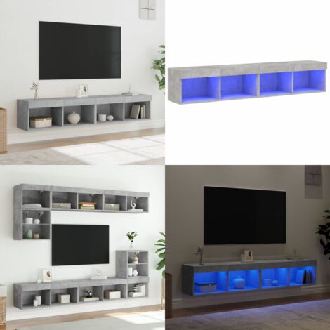 Mobili TV con Luci LED 2pz Grigio Cemento 80x30x30 cm - Luci LED RGB - Design a parete