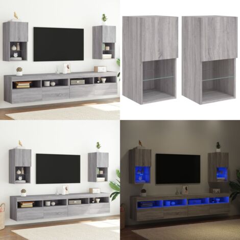 Mobili TV con Luci LED 2pz Grigio Sonoma 30,5x30x60 cm - Luci LED RGB - Mobili porta TV
