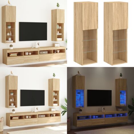 Mobili TV con Luci LED 2pz Rovere Sonoma 30,5x30x102 cm - Luci LED RGB - Design a parete