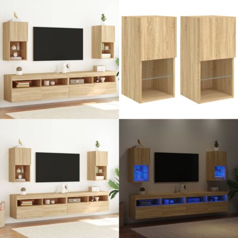 Mobili TV con Luci LED 2pz Rovere Sonoma 30,5x30x60 cm - Luci LED RGB - Design a parete