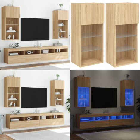 Mobili TV con Luci LED 2pz Rovere Sonoma 40,5x30x90 cm - Luci LED RGB - Design a parete
