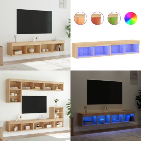 Mobili TV con Luci LED 2pz Rovere Sonoma 80x30x30 cm - Luci LED RGB - Design a parete