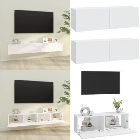 Mobili TV da Parete 2 pz Bianchi 100x30x30 cm Legno Multistrato - Mobili da parete - Armadi da parete