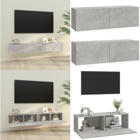 Mobili TV da Parete 2 pz Grigio Cemento 100x30x30 cm in Legno - TV in legno - Mobili per TV