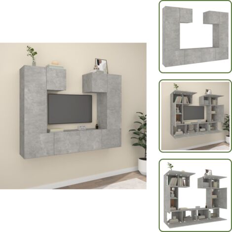 Mobili TV grigio cemento - vidaXL Set di Mobili Porta TV 6 pz Grigio Cemento in Legno Multistrato -