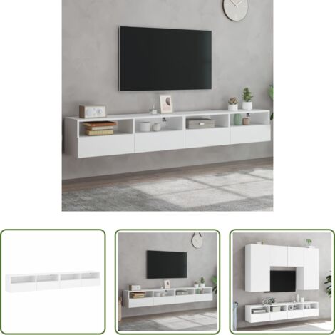 Mobili TV -  Mobili TV a Parete 2pz Bianchi 100x30x30 cm Legno Multistrato
