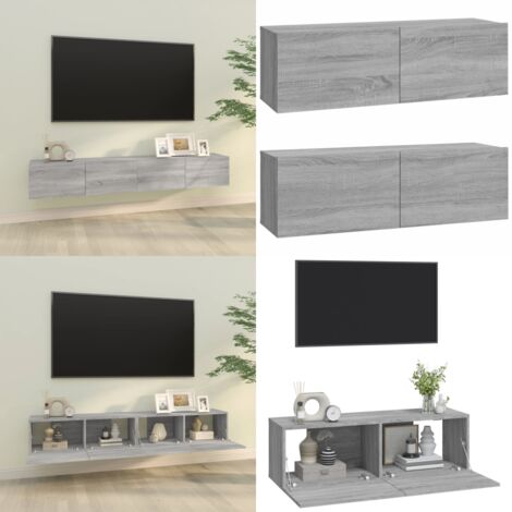 Mobili TV Muro 2pz Grigio Sonoma 100x30x30 cm Legno Multistrato - TV da parete - Mobili in legno multistrato