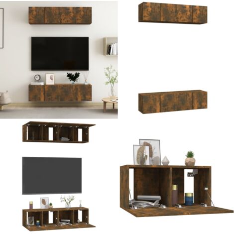 Mobili TV Parete 4 pz Rovere Fumo 60x30x30 cm Legno Multistrato - TV a parete - Mobili in legno multistrato