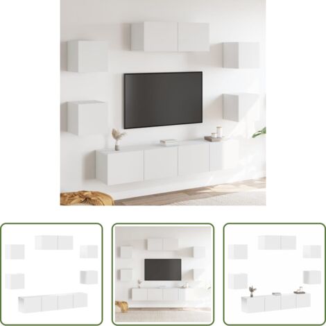 Mobili TV -  Set di Mobili Porta TV 7 pz Bianco in Legno Multistrato
