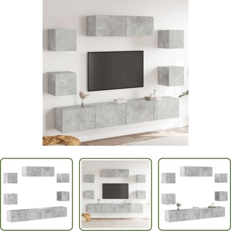 Mobili TV -  Set di Mobili Porta TV 7 pz Grigio Cemento in Legno Multistrato