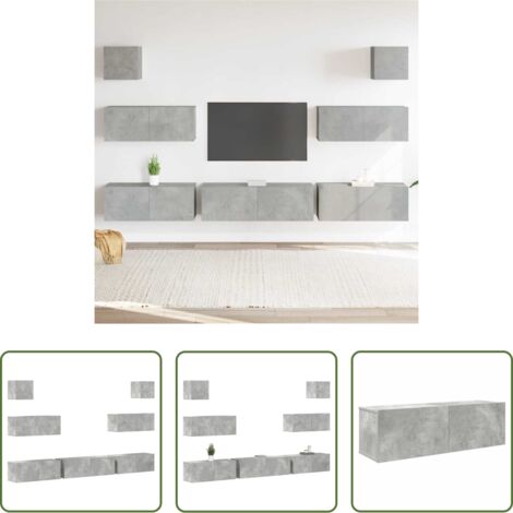 Mobili TV -  Set di Mobili Porta TV 7 pz Grigio Cemento in Legno Multistrato