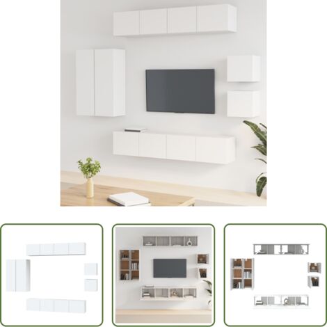 Mobili TV -  Set Mobili Porta TV 8pz Bianco in Legno Multistrato