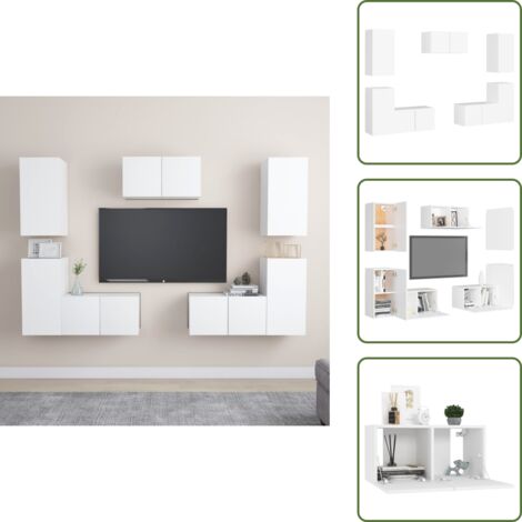 Mobili TV - vidaXL Set di Mobili Porta TV 7 pz Bianco in Legno Multistrato - Armadio TV