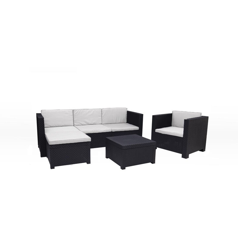 

Rio: Mueble de jardín de resina trenzada de 5 plazas gris y negro - Gris/Negro