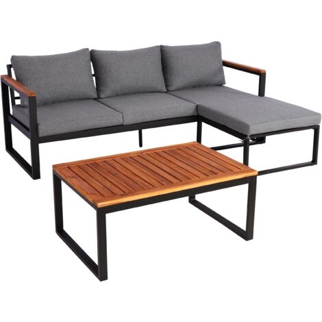 Mobiliario de jardín sofá exterior con mesa estructura de aluminio y cojines de madera de acacia gris oscuro 040008313