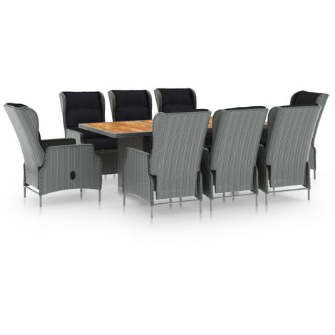 Mobilier à dîner 9 pcs avec coussins Résine tressée Gris clair 2