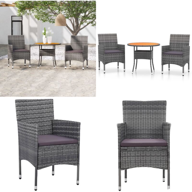 Ensemble à manger de jardin 3 pcs Résine tressée Gris - Ensemble Salon De Jardin - Mobilier De Jardin - Table Et Chaises - Set Repas Exterieur