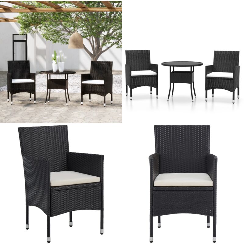 Ensemble à manger de jardin 3 pcs Résine tressée Noir - Ensemble Salon De Jardin - Mobilier De Jardin - Set De Jardin - Table Et Chaises - Table