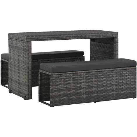 Salon de jardin 6 pcs avec coussins Résine tressée Gris