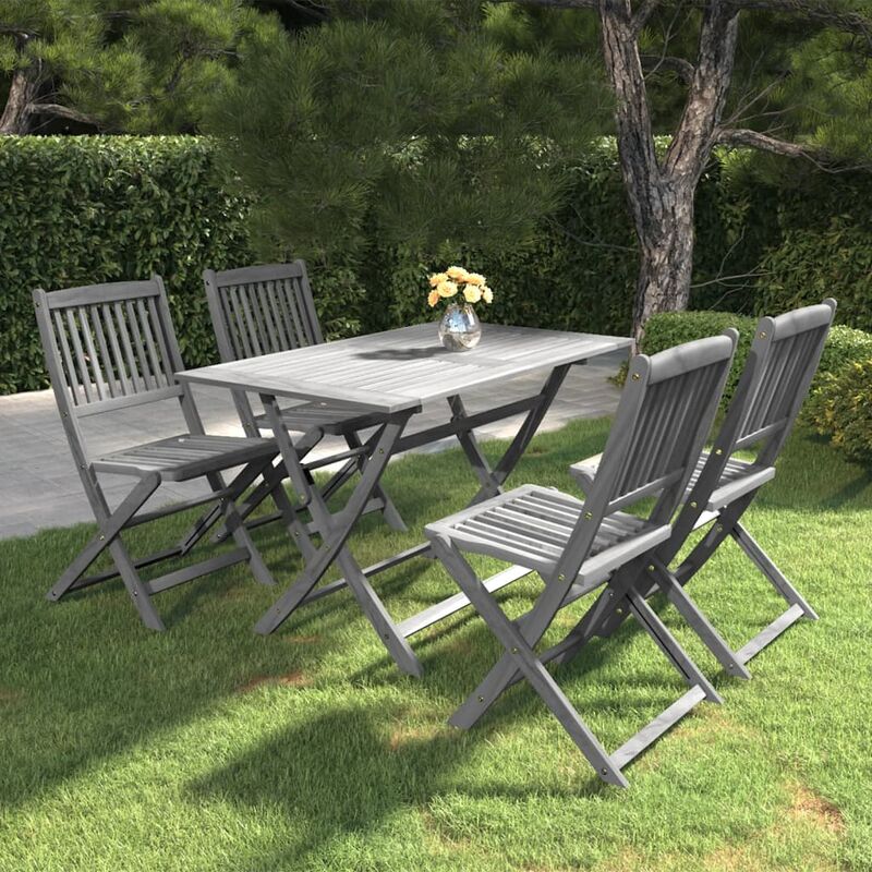 Vidaxl - Mobilier à dîner de jardin 5 pcs Bois d'acacia massif Gris