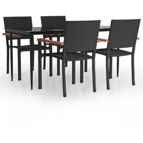 Mobilier à dîner de jardin 5 pièces noir résine tressée