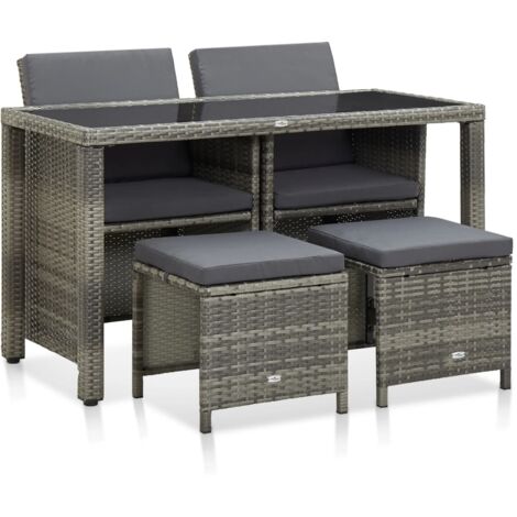 Salon de Bistro 3 pcs avec Coussins Résine Tressée Mobilier Noir/Gris vidaXL