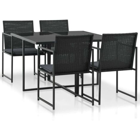 Mobilier à dîner de jardin 9pcs et coussins Résine tressée Noir