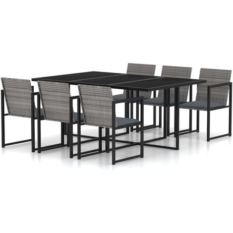 Mobilier à dîner de jardin 7pcs et coussins Résine tressée Gris 3