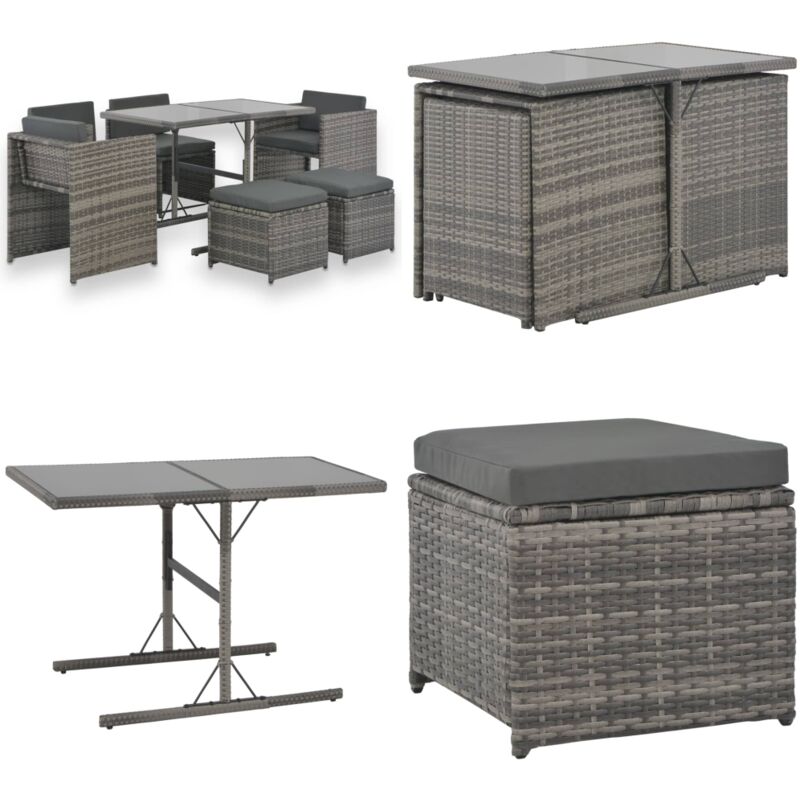 Ensemble à manger d'extérieur 7pcs coussins Résine tressée Gris - Meubles De Jardin - Salon De Jardin - Mobilier De Jardin - Set De Repas