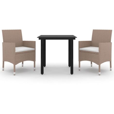 Mobilier à dîner de jardin coussins 3 pcs,Ensemble table et chaise Résine tressée Verre398243