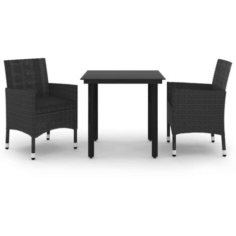 Mobilier à dîner de jardin coussins 3 pcs,Ensemble table et chaise Résine tressée Verre927808