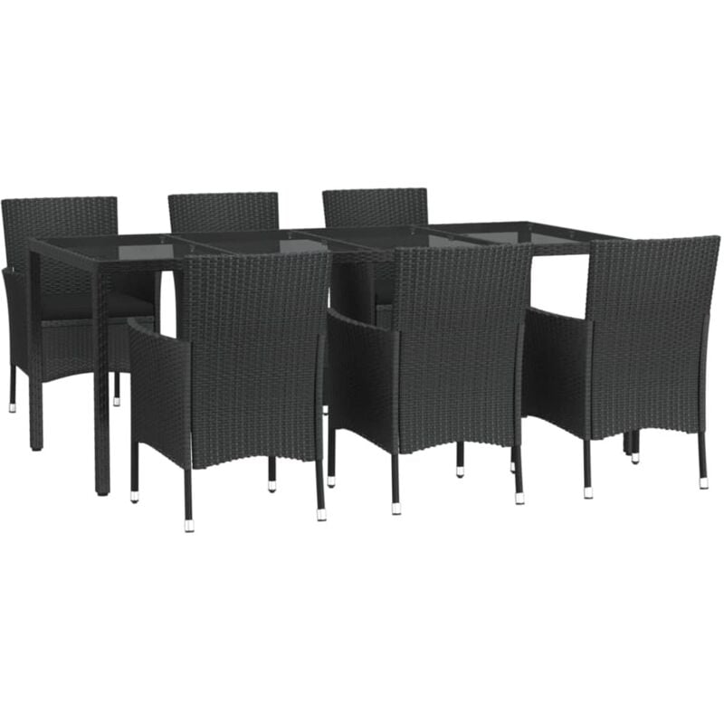 Ensemble à manger de jardin coussins 7pcs Noir Résine tressée Vidaxl
