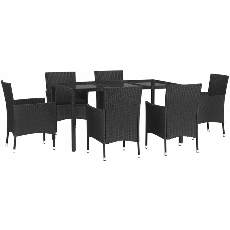 Ensemble à manger de jardin coussins 7pcs Noir Résine tressée Vidaxl