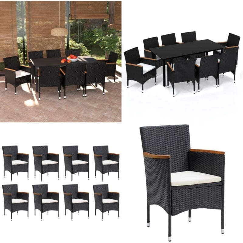 Ensemble à manger de jardin coussins 9pcs Résine tressée Noir - Salon De Jardin - Mobilier De Jardin - Set De Table - Table Extérieure - Chaise De