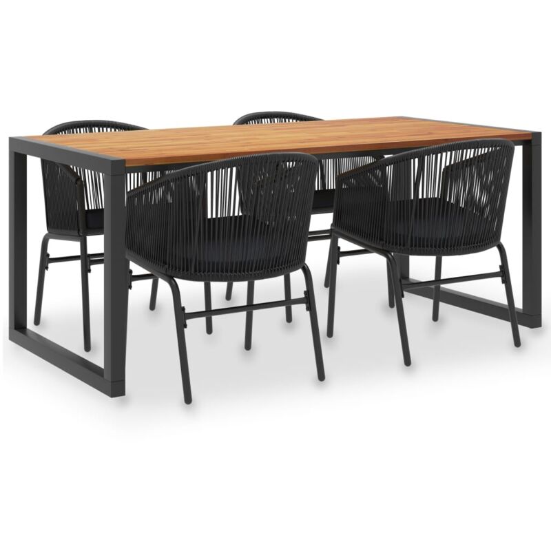 Mobilier à dîner d'extérieur 5 pcs Acacia solide et rotin PVC