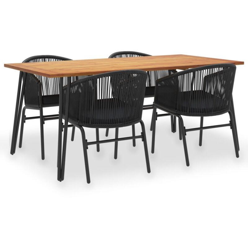 Mobilier à dîner d'extérieur 5 pcs Acacia solide et rotin PVC