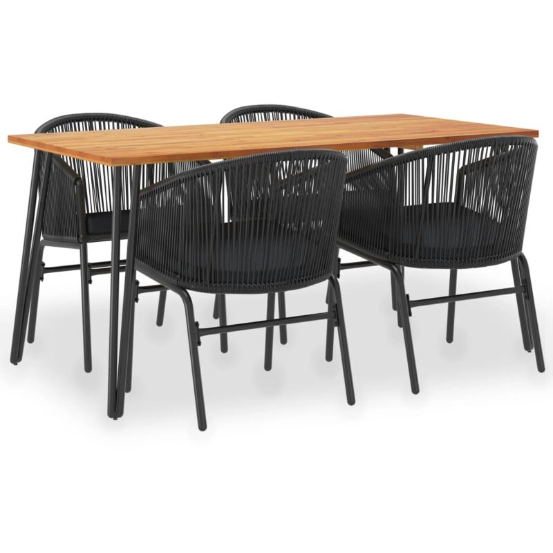 Mobilier à dîner d'extérieur 5 pcs Acacia solide et rotin PVC