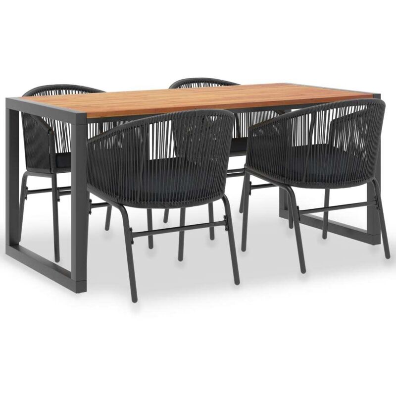 Mobilier à dîner d'extérieur 5 pcs Acacia solide et rotin PVC