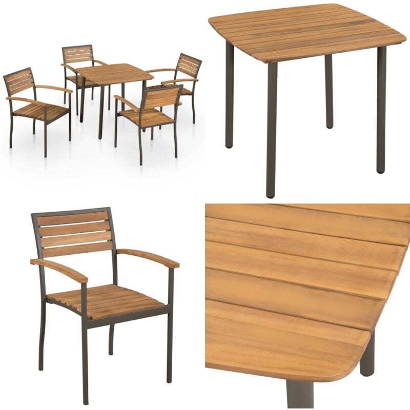 Ensemble à manger d'extérieur 5pcs Bois acacia solide et acier - Ensemble Salon De Jardin - Meubles De Jardin - Table Et Chaises De Jardin - Table
