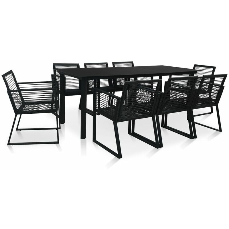 Mobilier à dîner d'extérieur 9 pcs Rotin PVC Noir