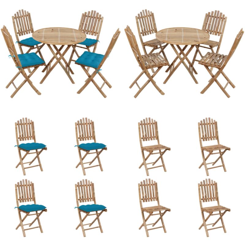 Ensemble à manger d'extérieur pliable 5pcs avec coussins Bambou - Salon De Jardin - Mobilier De Jardin - Set De Table Extérieur - Meubles En Bambou
