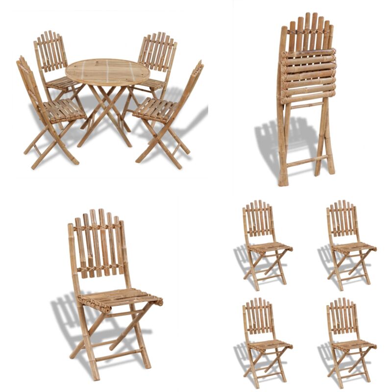 Ensemble à manger d'extérieur pliable 5 pcs Bambou - Salon De Jardin - Mobilier De Jardin - Ensemble De Jardin - Table Pliante - Chaises Pliantes